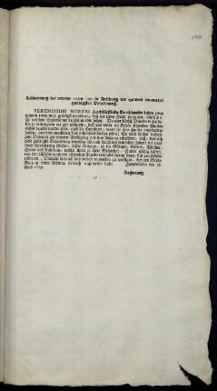 Verordnung der unterm 12ten nup. in Ansehung der Hunden emanirten gnädigsten Verordnung : Zweybrücken den 18. April 1769.