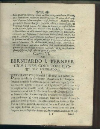 Caput VI. De Bernhardo I. Bernburgicae Lineae Conditore Eiusque Filio Bernhardo II