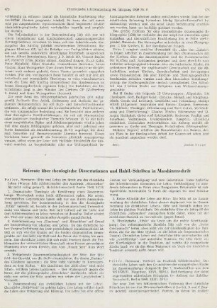 Referate über theologische Dissertationen und Habil.-Schriften in Maschinenschrift