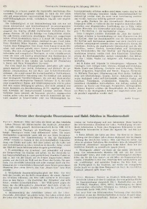 Referate über theologische Dissertationen und Habil.-Schriften in Maschinenschrift