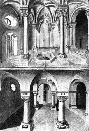 Ansicht der Ober- und Unterkirche der Burgkapelle Sankt Erhard und Sankt Ursula der Kaiserpfalz Eger