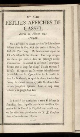 No XLIII (Mardi 24 Février 1784)