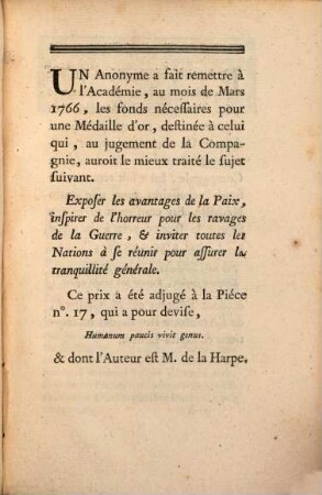 Les avantages de la paix : Discours qui a remporté le second prix au jugement de l'Académie Françoise