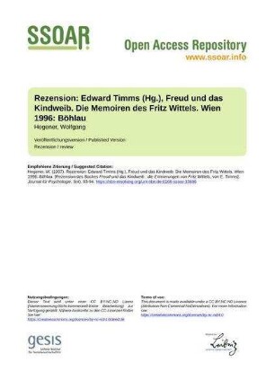 Rezension: Edward Timms (Hg.), Freud und das Kindweib. Die Memoiren des Fritz Wittels. Wien 1996: Böhlau