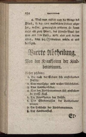 Vierte Abtheilung. Von den Krankheiten der Kindbetterinnen.