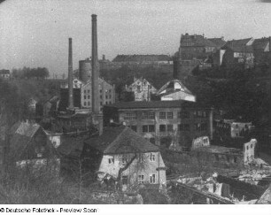 Bautzen. Zerstörte Bautzner Tuchfabrik AG. Blick von der Kronprinzenbrücke