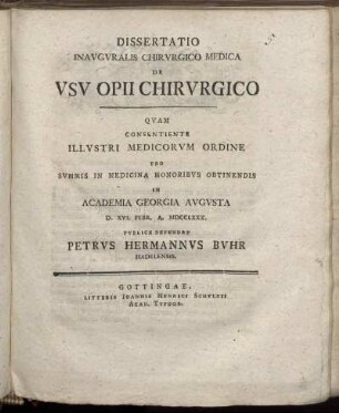 Dissertatio Inauguralis Chirurgico Medica De Usu Opii Chirurgico