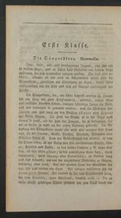 Erste Klasse. Die Saeugethiere. Mammalia.