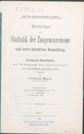 Beiträge zur Statistik der Zungencarcinome und deren operativen Behandlung