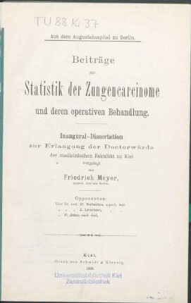 Beiträge zur Statistik der Zungencarcinome und deren operativen Behandlung