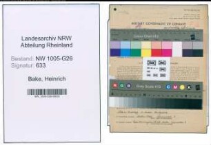 Entnazifizierung Heinrich Bake , geb. 22.07.1896 (Steuerinspektor)
