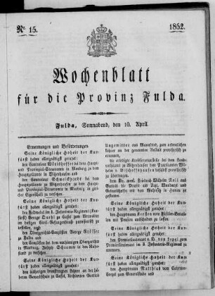 Nr. 15, Ausgabe vom 10. April 1852