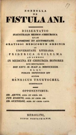 Nonnulla de fistula ani : diss. inaug. med. chir.
