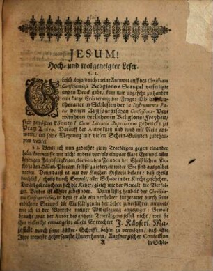 Wohlgegründete Widerlegung der Scheingründe, mit welchen ein ungenannter Autor ... jüngsthin hat beweisen wollen, daß die Lutheraner in Schlesien der verliehenen Religionsfreyheit ... verlustig wären