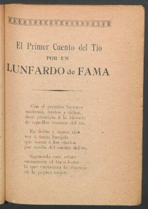 El primer cuento del tío por un lunfardo de fama