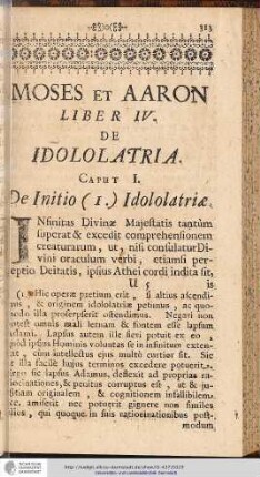 MOSES ET AARON LIBER IV. DE IDOLOLATRIA.