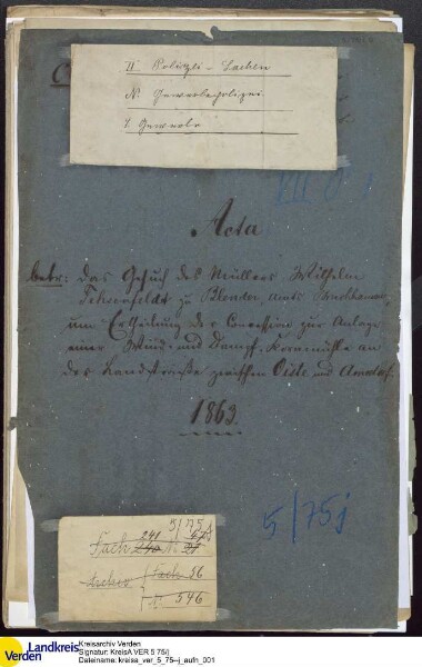 Von W. Fehsenfeld (Blender, Morsum) 1863 beantragte Wind- und Dampf-Kornmühle an der Straße zwischen Amedorf und Oiste; V.