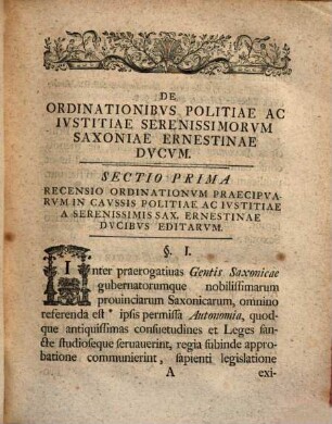 Dissertatio Avspicalis De Ordinationibvs Politiae Et Ivstitiae Serenissimorvm Saxoniae Ernestinae Dvcvm