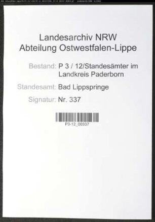 Sterberegister Standesamt Bad Lippspringe