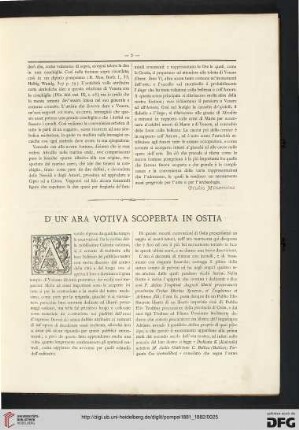 1: D'un ara votiva scoperta in Ostia