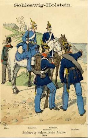 Uniformbild, Offiziere und Soldaten der schleswig-holsteinischen Armee 1849