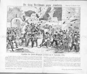 Der Krieg Deutschlands gegen Frankreich. Explosion des Pulver-Magazins zu Laon am 9. September 1870 (Nr. 28 der Bilderzeitung der Gegenwart)