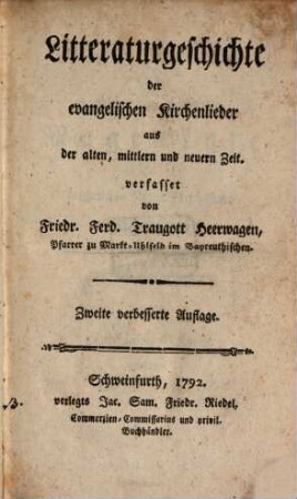 Litteraturgeschichte der evangelischen Kirchenlieder aus der alten, mittlern und neuern Zeit
