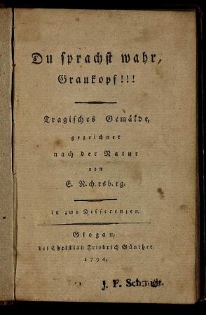 Du sprachst wahr, Graukopf!!! : Tragisches Gemälde