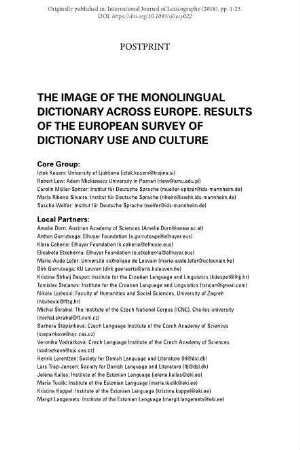 The image of the monolingual dictionary across Europe. Results of the European survey of dictionary use and culture