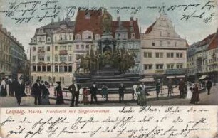Leipzig: Markt ; Nordseite mit Siegesdenkmal
