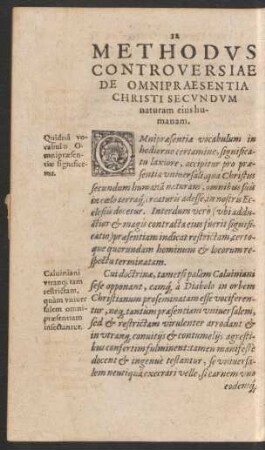 Methodus Controversiae De Omnipraesentia Christi Secundum naturam eius humanam.