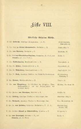 Liste VIII. Wirkliche geheime Räthe