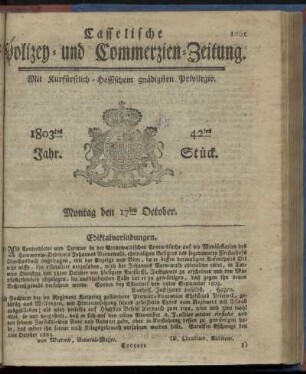 42tes Stueck, Montag den 17ten October 1803