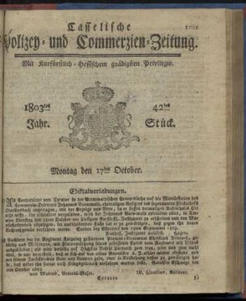 42tes Stueck, Montag den 17ten October 1803