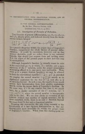 On differentiation with fractional indices, and on general differentiation.