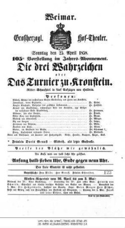 Die drei Wahrzeichen oder Das Turnier zu Kronstein