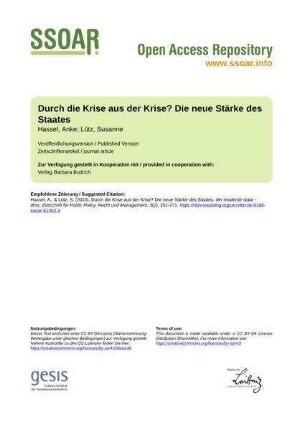 Durch die Krise aus der Krise? Die neue Stärke des Staates