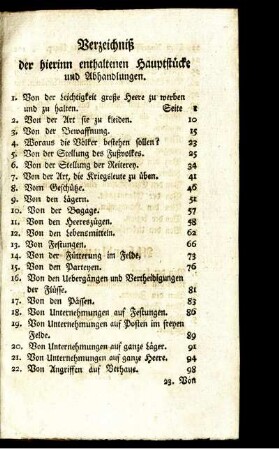 Verzeichniß der hierinn enthaltenen Hauptstücke und Abhandlungen.