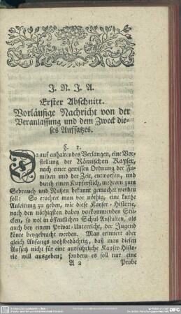 Erster Abschnitt. Vorläufige Nachricht von der Veranlassung und dem Zweck dieses Aufsatzes