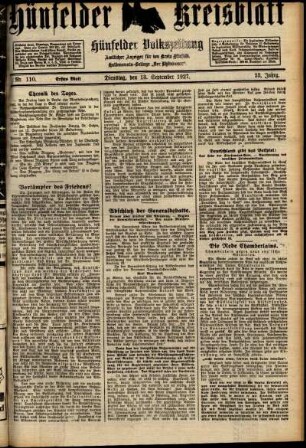 Erste Ausgabe vom Dienstag, den 13. September 1927.