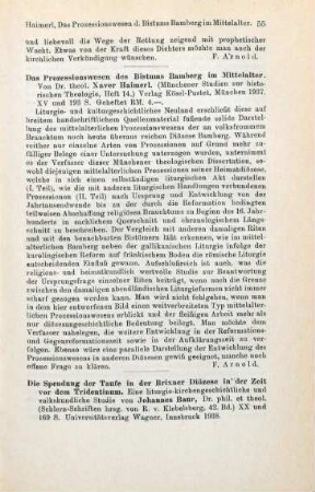 55 [Rezension] Haimerl, Franz Xaver, Das Prozessionswesen des Bistums Bamberg im Mittelalter