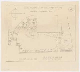 Gartenanlagen und Gärten Wohngebiet Burgfeld, Neviges: Bepflanzungsplan für den Vorgarten Schwarz, Pestalozzistr. 9: Grundriss 1:100