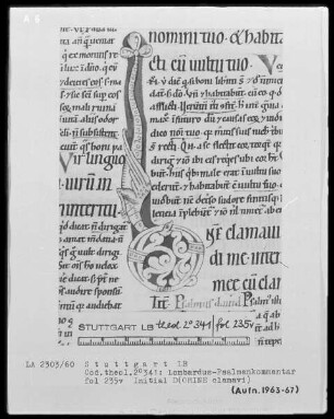 Petrus Lombardus, Psalmenkommentar — Initiale D (omine clamavi) mit einem Drachen, Folio 235verso
