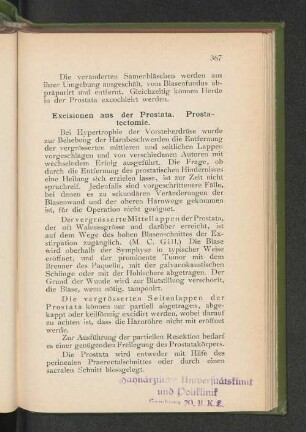 Excisionen aus der Prostata. Prostatatectomie.