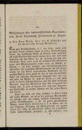 IV. Mittheilungen über landwirthschaftliche Gegenstände