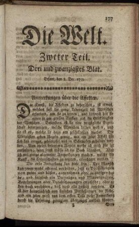 Drei und zwanzigstes Blat. Erfurt, den 8. Dec. 1753.