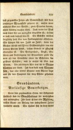 Graubündten. Vorläufige Bemerkungen