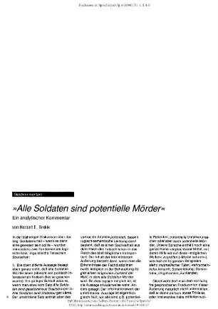 "Alle Soldaten sind potentielle Mörder". Ein analytischer Kommentar