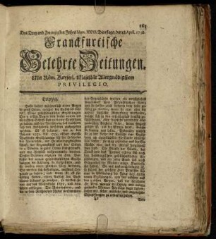 Num. XXXI. Dienstags, den 18. April. 1758. - Num. XXXX. Donnerstags den 18. Maj. 1758.