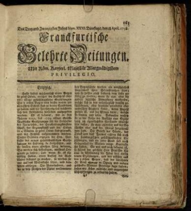 Num. XXXI. Dienstags, den 18. April. 1758. - Num. XXXX. Donnerstags den 18. Maj. 1758.